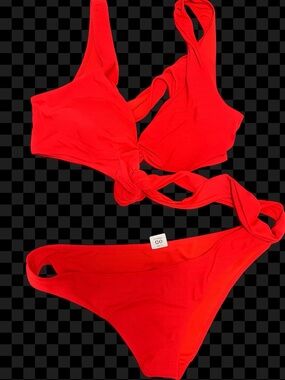 Source Unknown Red Twist-Front Bandeau Bikini Set